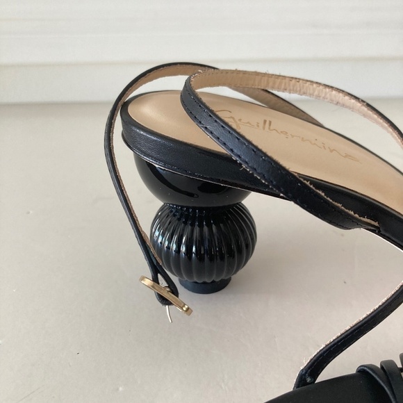 NWOT Guilhermina Anthropologie Black Leather Sculptural Heels Sz 40/9 - Picture 4 of 8